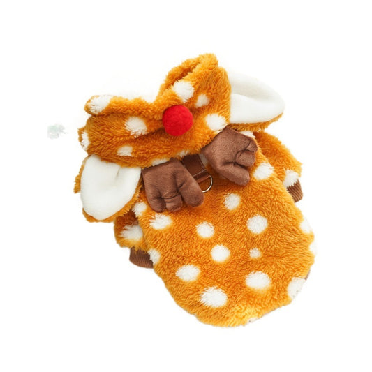 Costume Natalizio per Cani e Gatti di tutte le misure (XS-XXL) – Modello Alce Foderato in Pile per l’Autunno e l’Inverno