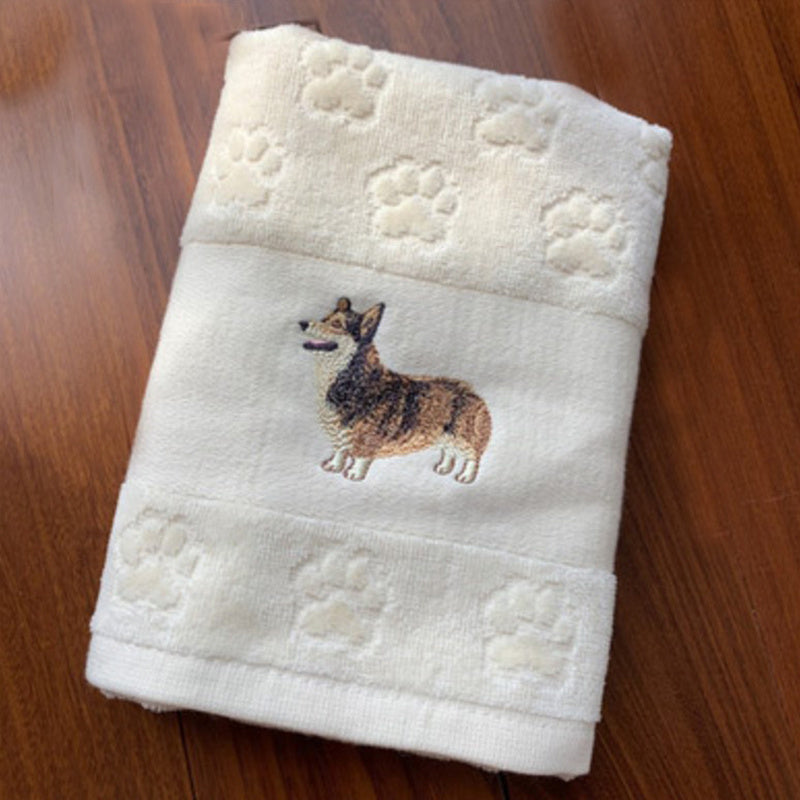 Asciugamano assorbente con ricamo a forma di cane