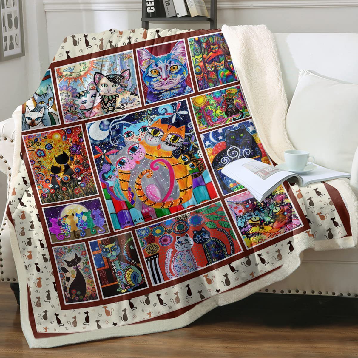 Coperta sherpa a motivo di animali, doppio strato